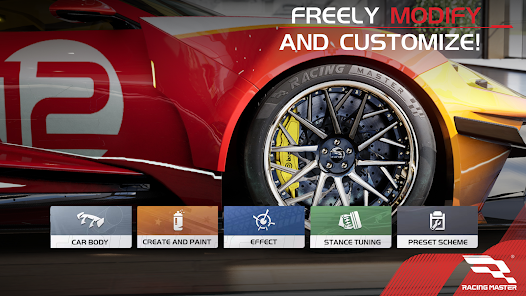 Racing Master car customization interface showing unlimited money and modification options